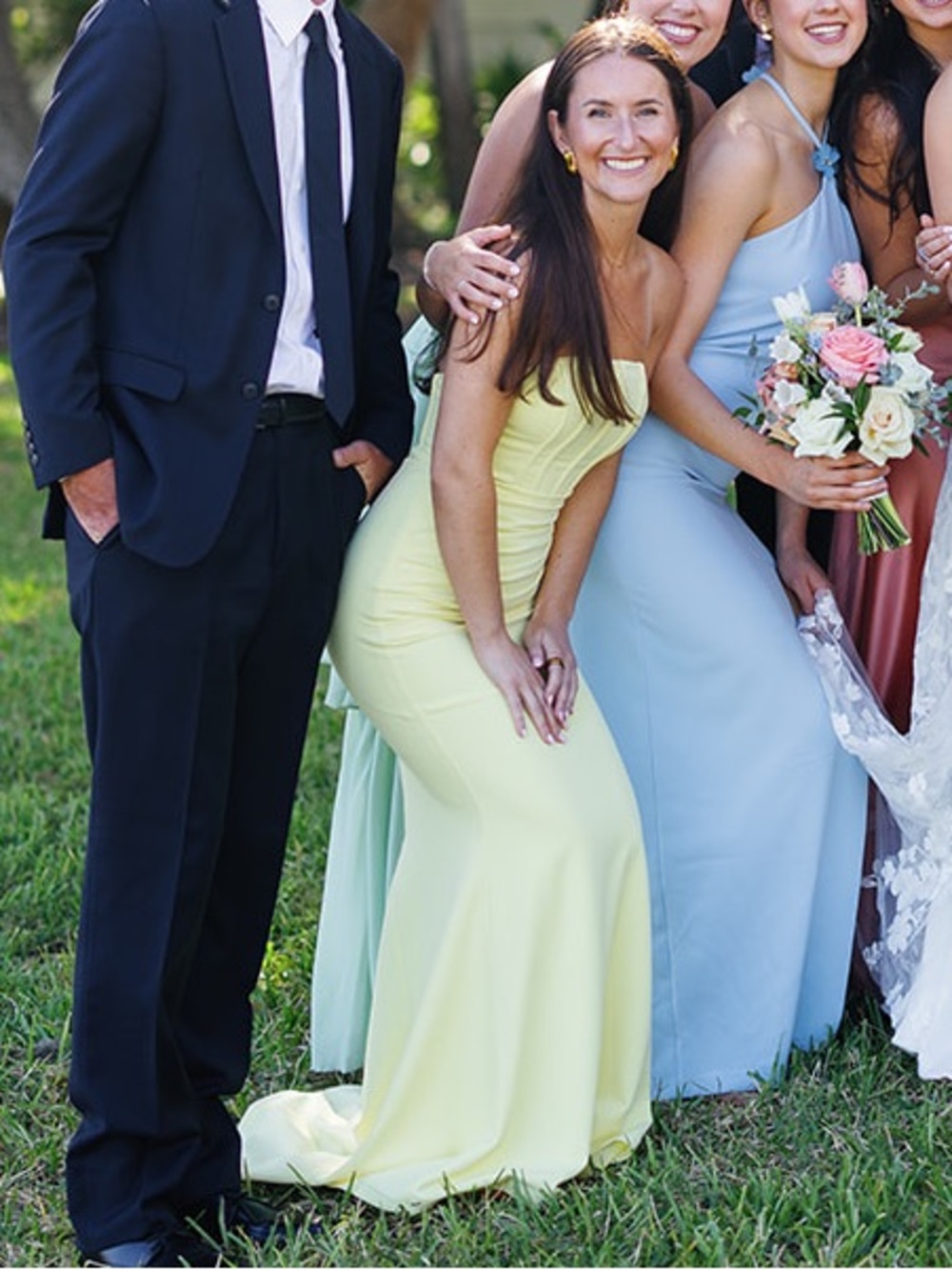 Lulu's Strapless Lemon Yellow Mermaid Gown - Picture 3 of 7